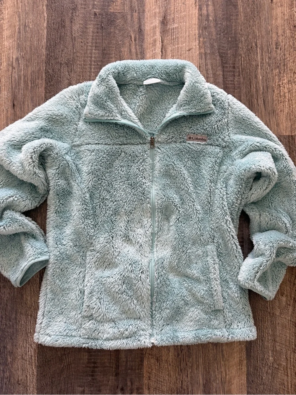 Columbia Light Mint Green Sherpa Fireside II Full Zip Sherpa Fleece Jacket SZ L - Picture 2 of 12